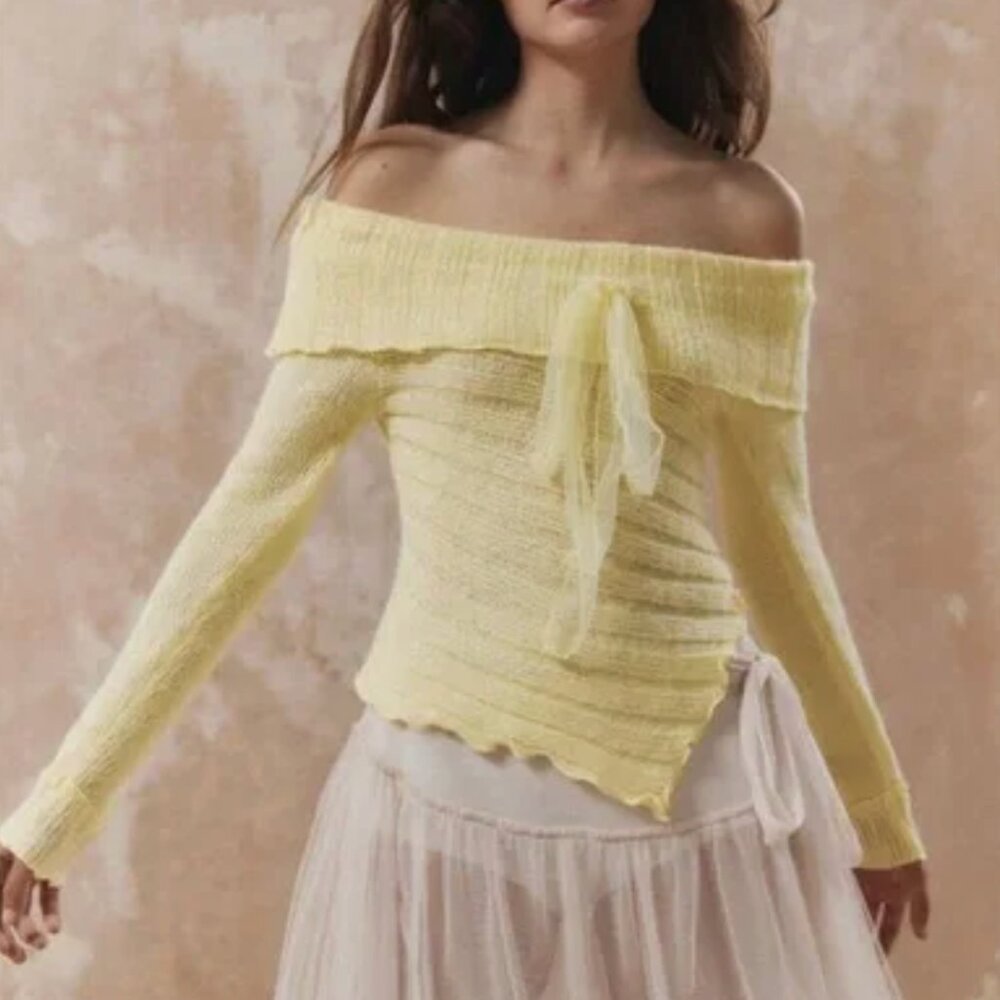 Kimchi Blue Yellow Off-Shoulder Sweater